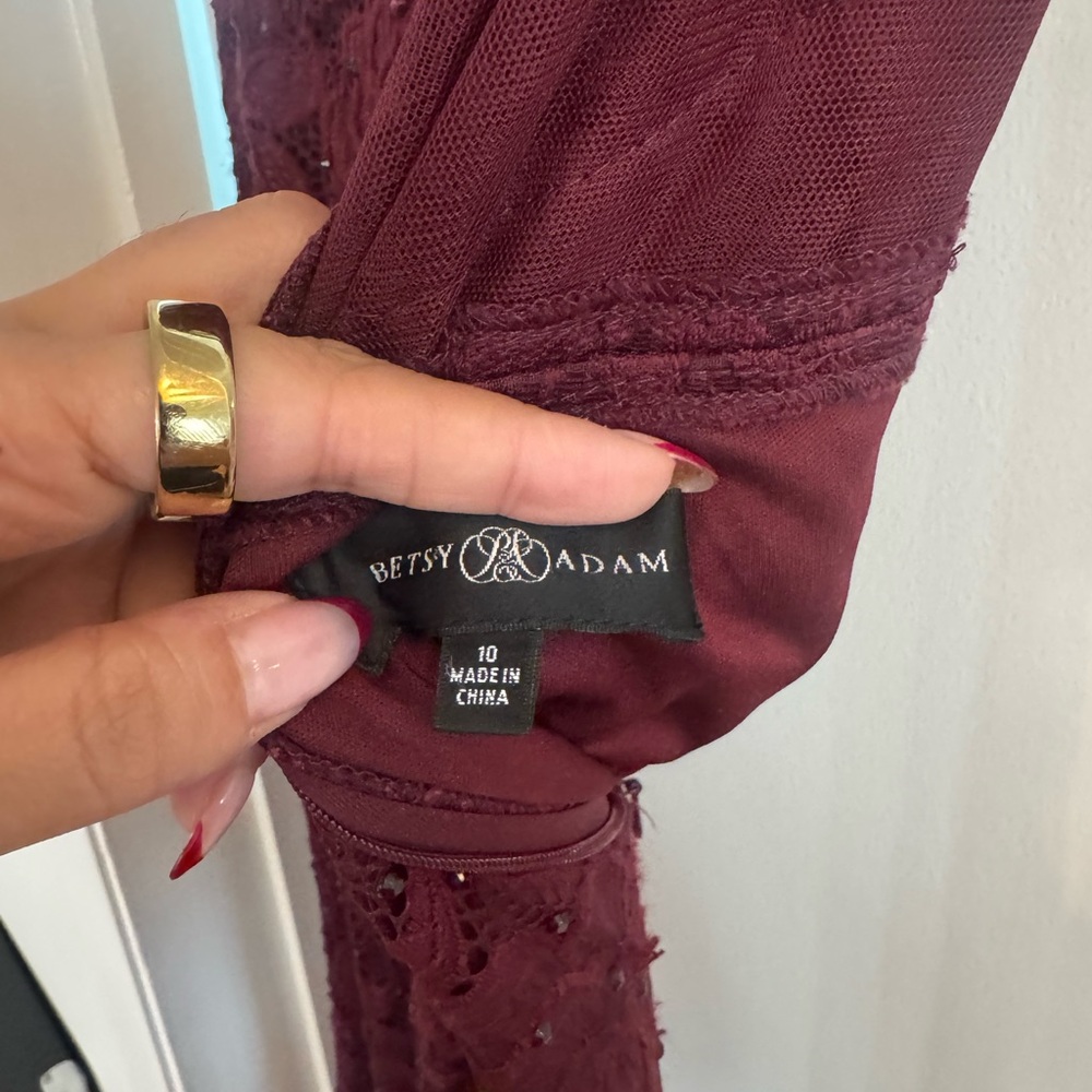 Betsy & Adam Deep Red Lace Gown